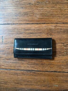 Burberry Black Leather Card Holder with Signature Check Detail